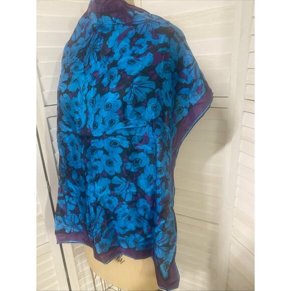 80s Silk 28” Square Scarf Blue Purple Black Hand Rolled Hem - Picture 5 of 7